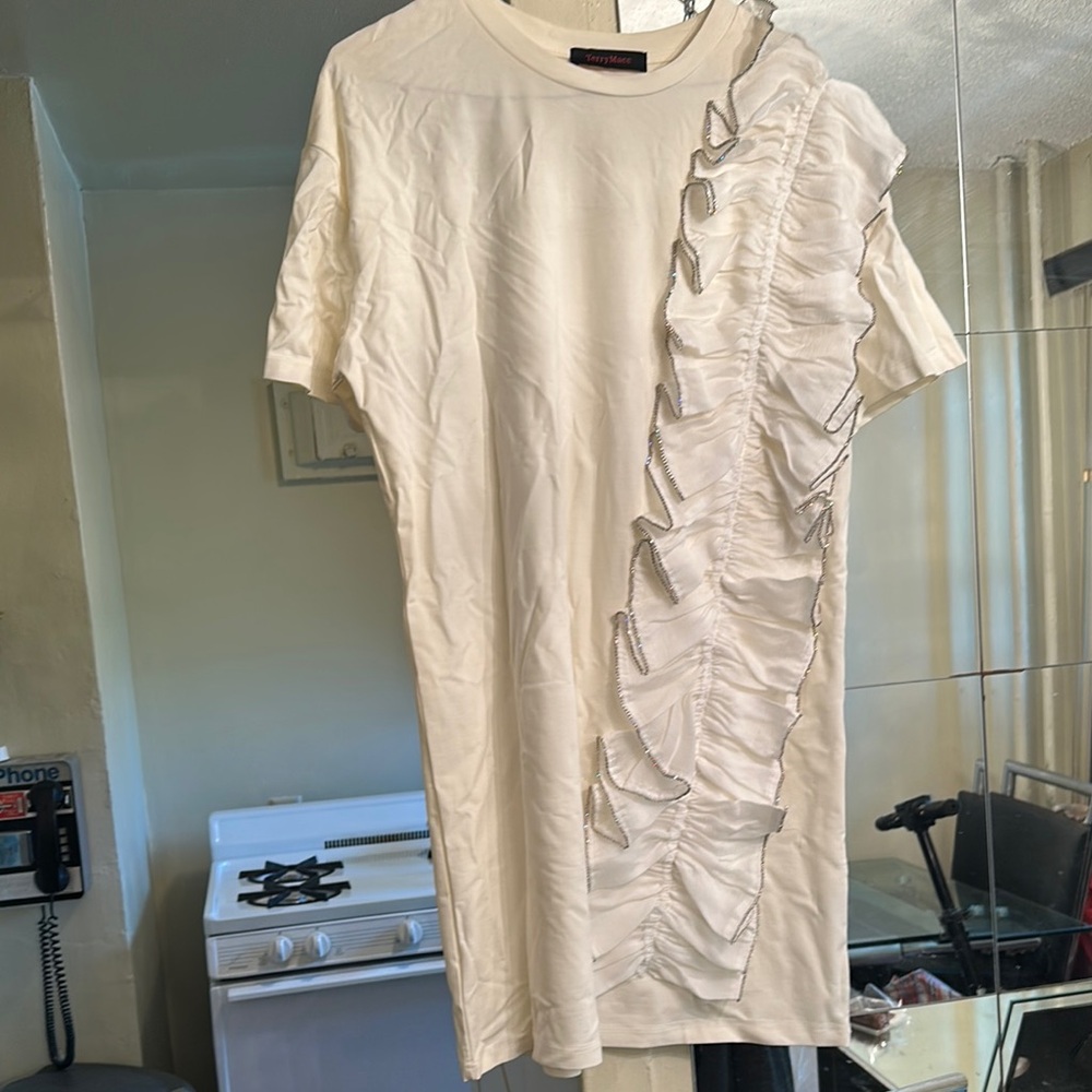 Cream Asymmetrical Ruffled Mini Dress